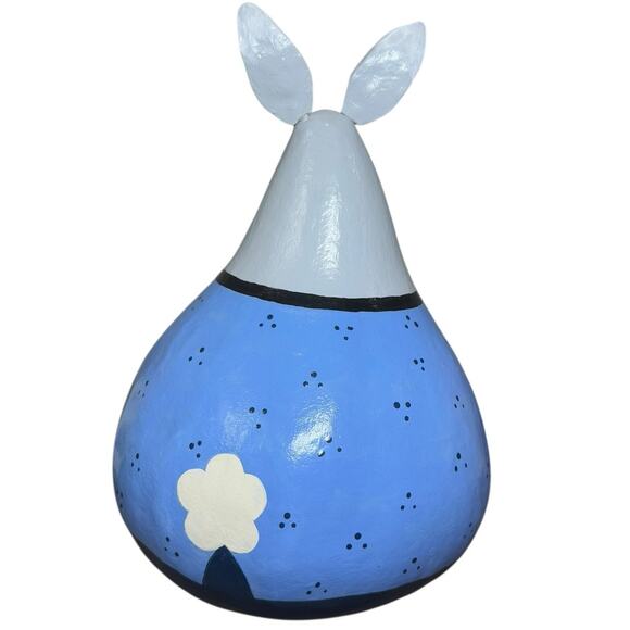 Hand Painted Gourd Bunny Figurine Whimsical Folk Art Easter Rabbit Decor Signed - Picture 6 of 10
